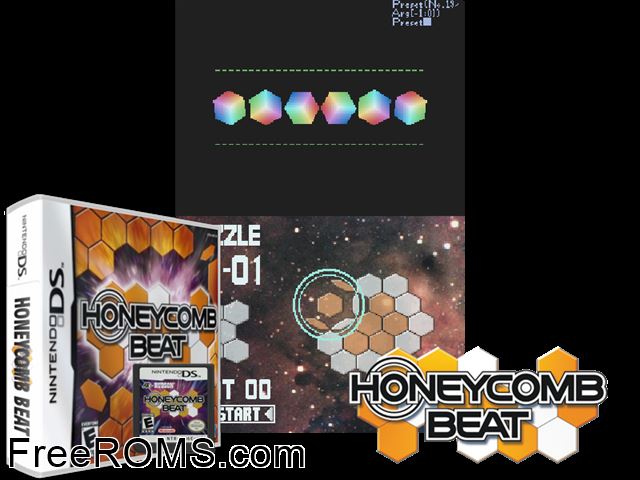 Honeycomb Beat Europe NDS game showing 3D box cover and gameplay screenshot