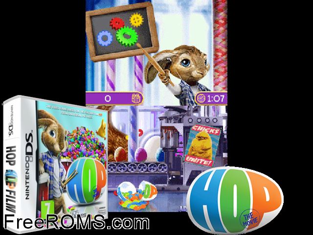 Hop The Movie NDS game showing 3D box cover and gameplay screenshot