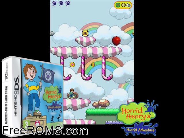Horrid Henrys Horrid Adventure Europe NDS game showing 3D box cover and gameplay screenshot