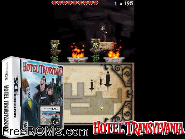 Hotel Transylvania NDS game showing 3D box cover and gameplay screenshot