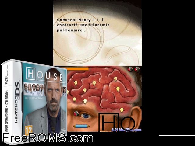 House M.D. - The Official Game Europe NDS game showing 3D box cover and gameplay screenshot