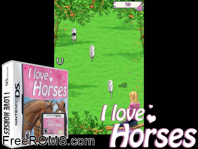 I Love Horses NDS game showing 3D box cover and gameplay screenshot