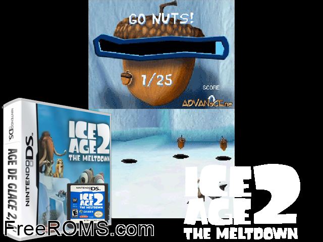Ice Age 2 - The Meltdown Europe NDS game showing 3D box cover and gameplay screenshot