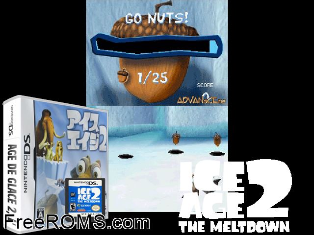Ice Age 2 Japan NDS game showing 3D box cover and gameplay screenshot
