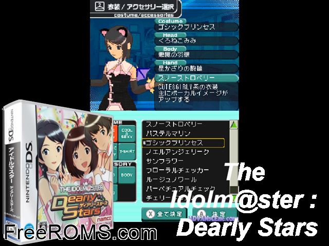Idolmaster - Dearly Stars, The Japan NDS game showing 3D box cover and gameplay screenshot