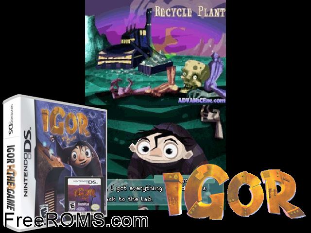 Igor - The Game NDS game showing 3D box cover and gameplay screenshot