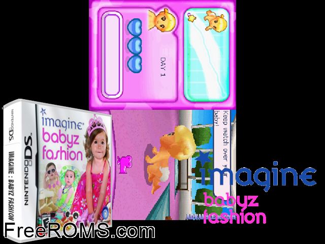 Imagine - Babyz Fashion NDS game showing 3D box cover and gameplay screenshot