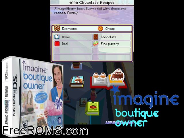 Imagine - Boutique Owner NDS game showing 3D box cover and gameplay screenshot