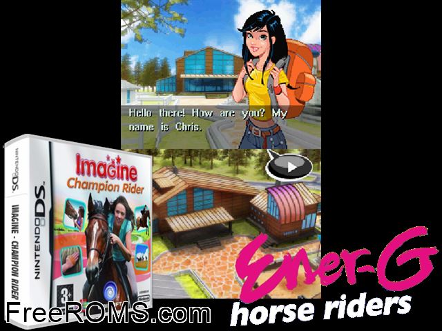 Imagine - Champion Rider Europe NDS game showing 3D box cover and gameplay screenshot