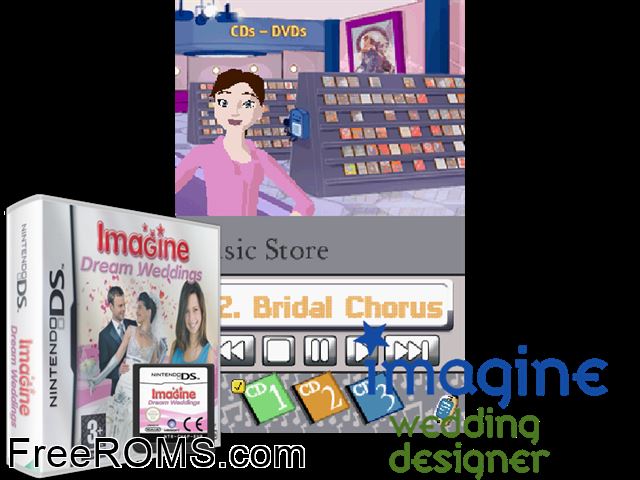 Imagine - Dream Weddings Europe NDS game showing 3D box cover and gameplay screenshot