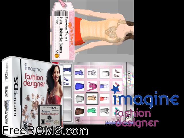 Imagine - Fashion Designer NDS game showing 3D box cover and gameplay screenshot