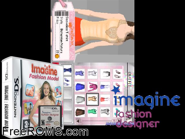 Imagine - Fashion Designer Europe NDS game showing 3D box cover and gameplay screenshot