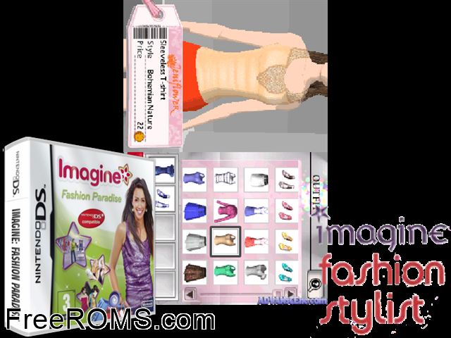 Imagine - Fashion Paradise Europe NDS game showing 3D box cover and gameplay screenshot