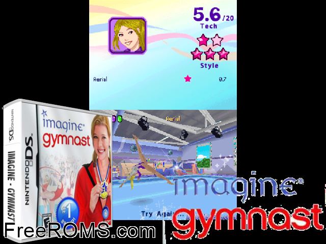 Imagine - Gymnast NDS game showing 3D box cover and gameplay screenshot