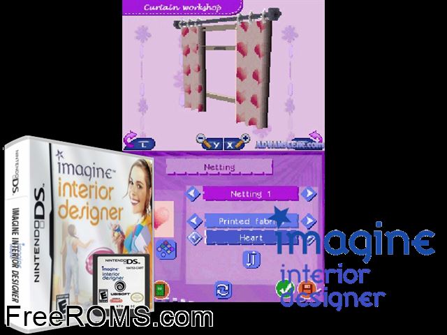 Imagine - Interior Designer Europe NDS game showing 3D box cover and gameplay screenshot