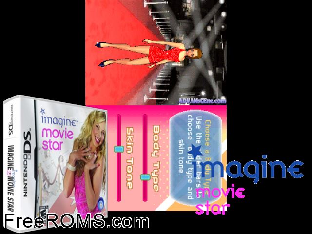 Imagine - Movie Star Europe NDS game showing 3D box cover and gameplay screenshot