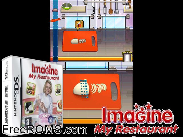 Imagine - My Restaurant Europe NDS game showing 3D box cover and gameplay screenshot