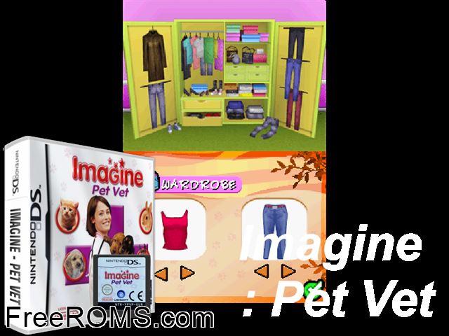 Imagine - Pet Vet Europe NDS game showing 3D box cover and gameplay screenshot