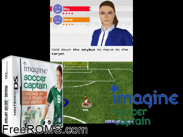 Imagine - Soccer Captain NDS game showing 3D box cover and gameplay screenshot