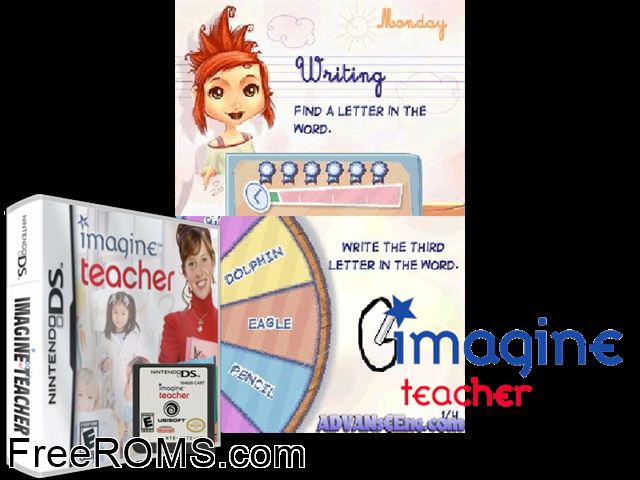 Imagine - Teacher Europe NDS game showing 3D box cover and gameplay screenshot