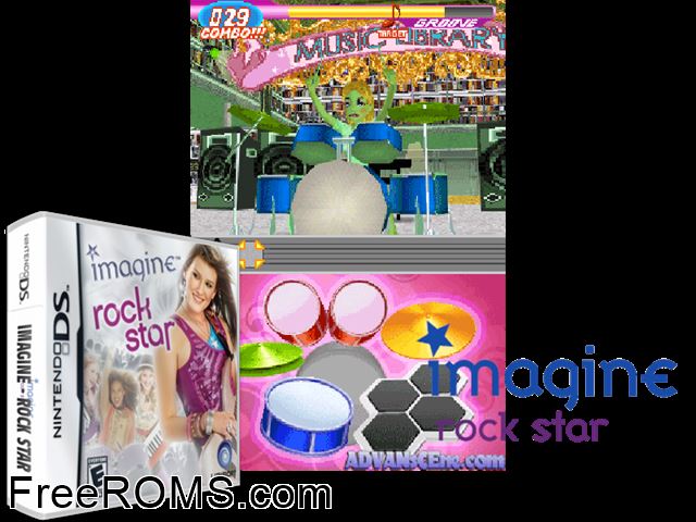 Imagine Girl Band Europe NDS game showing 3D box cover and gameplay screenshot
