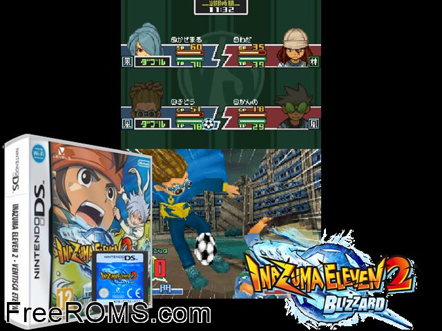Inazuma Eleven 2 - Ventisca Eterna Spain NDS game showing 3D box cover and gameplay screenshot