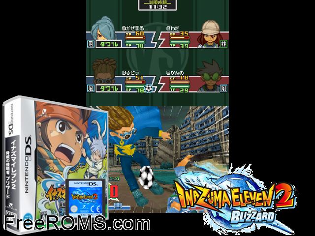 Inazuma Eleven 2 Bufera Di Neve Italy NDS game showing 3D box cover and gameplay screenshot