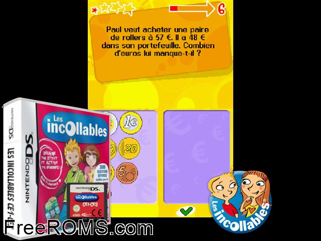Incollables CE1 - CE2, Les France NDS game showing 3D box cover and gameplay screenshot