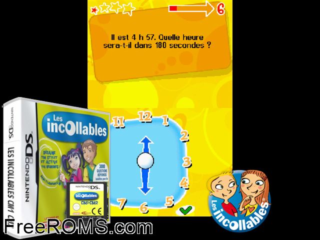 Incollables CM1 - CM2, Les France NDS game showing 3D box cover and gameplay screenshot