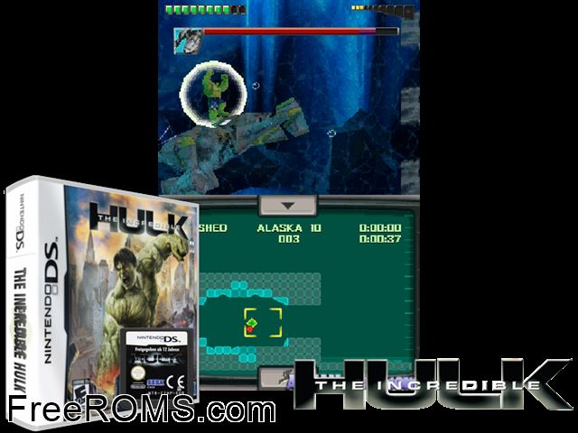 Incredible Hulk, The NDS game showing 3D box cover and gameplay screenshot