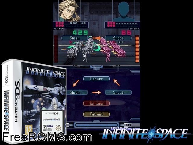 Infinite Space NDS game showing 3D box cover and gameplay screenshot