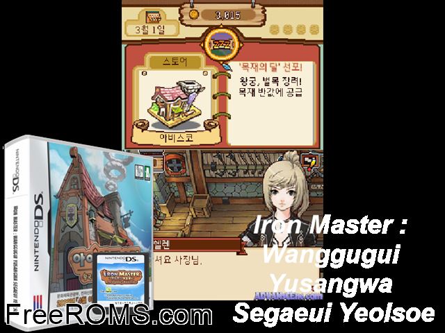 Iron Master - The Legendary Blacksmith NDS game showing 3D box cover and gameplay screenshot