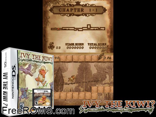 Ivy the Kiwi Europe NDS game showing 3D box cover and gameplay screenshot