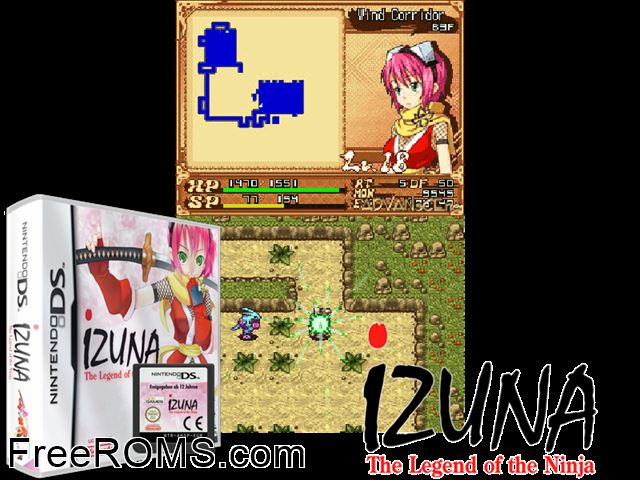 Izuna - The Legend of the Ninja Europe NDS game showing 3D box cover and gameplay screenshot
