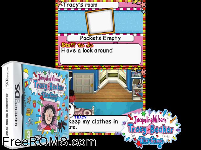 Jacqueline Wilsons Tracy Beaker - The Game Europe NDS game showing 3D box cover and gameplay screenshot