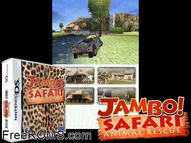Jambo! Safari - Animal Rescue Europe NDS game showing 3D box cover and gameplay screenshot