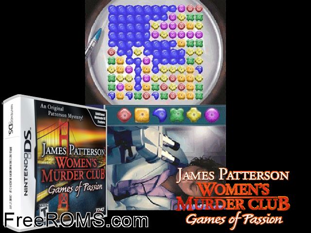 James Patterson - Womens Murder Club - Games of Passion NDS game showing 3D box cover and gameplay screenshot