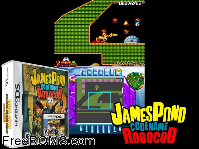 James Pond - Codename Robocod NDS game showing 3D box cover and gameplay screenshot