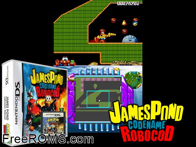 James Pond - Codename Robocod Europe NDS game showing 3D box cover and gameplay screenshot