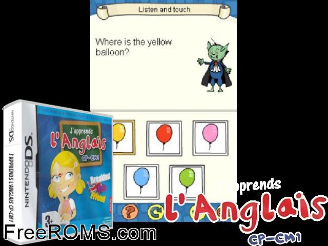 Japprends lAnglais CP-CM1 Europe NDS game showing 3D box cover and gameplay screenshot