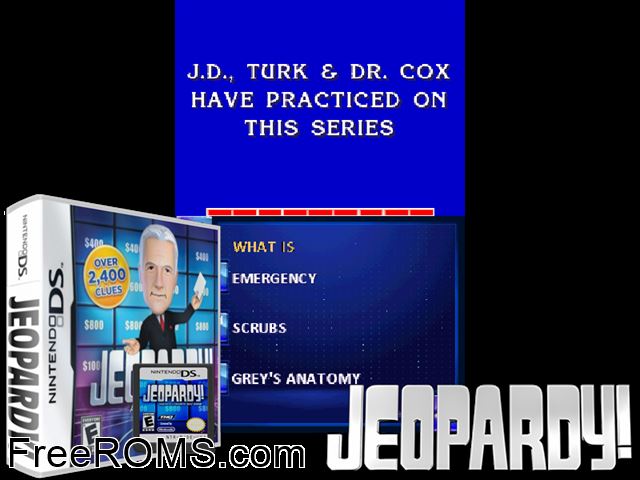 Jeopardy NDS game showing 3D box cover and gameplay screenshot