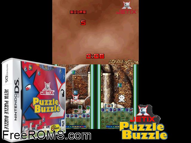 Jetix Puzzle Buzzle Europe NDS game showing 3D box cover and gameplay screenshot