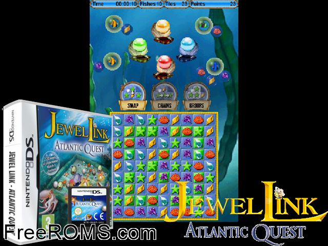 Jewel Link - Atlantic Quest Europe NDS game showing 3D box cover and gameplay screenshot
