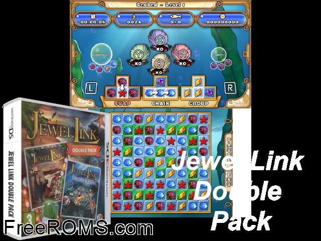 Jewel Link Double Pack Europe NDS game showing 3D box cover and gameplay screenshot