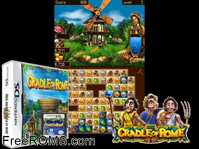 Jewel Master - Cradle of Rome Europe NDS game showing 3D box cover and gameplay screenshot