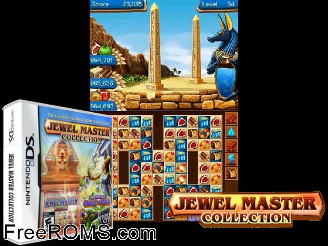 Jewel Master Collection NDS game showing 3D box cover and gameplay screenshot