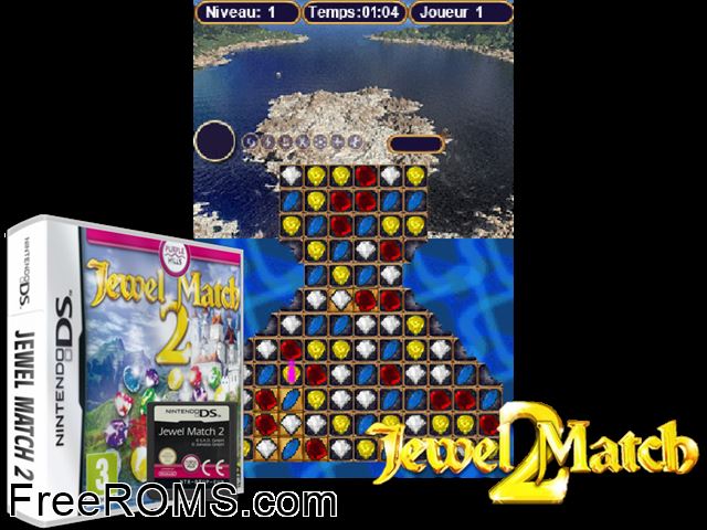 Jewel Match 2 Europe NDS game showing 3D box cover and gameplay screenshot