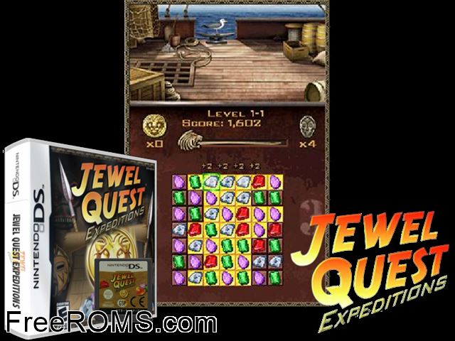 Jewel Quest - Expeditions Europe NDS game showing 3D box cover and gameplay screenshot