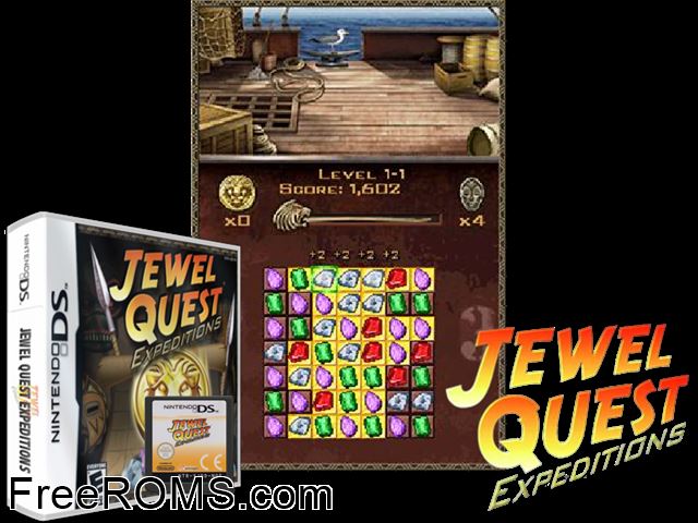 Jewel Quest - Expeditions Germany NDS game showing 3D box cover and gameplay screenshot