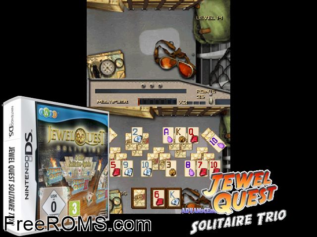 Jewel Quest - Solitaire Germany NDS game showing 3D box cover and gameplay screenshot